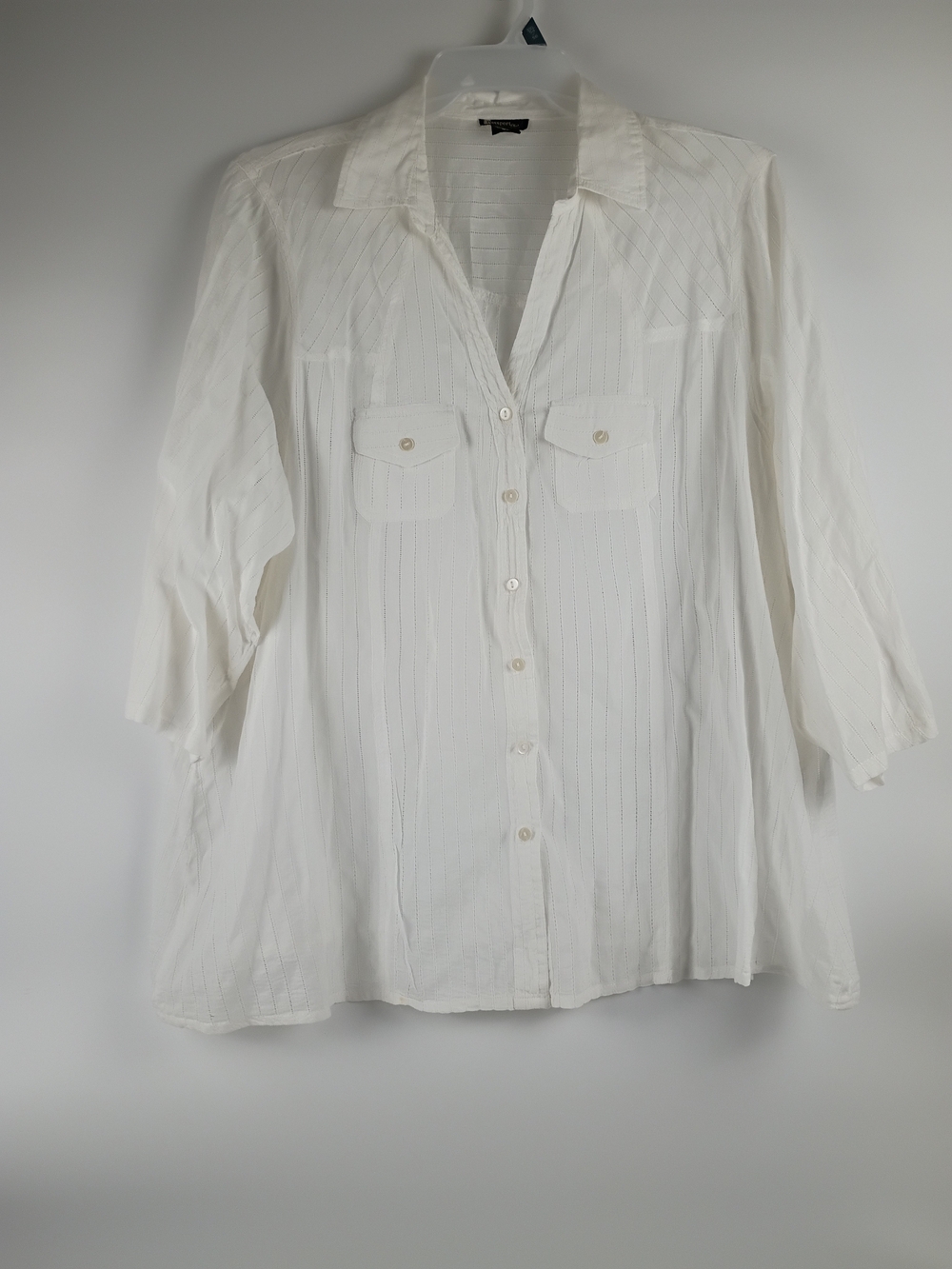 Passport White Button-Down Shirt with Flap Pockets